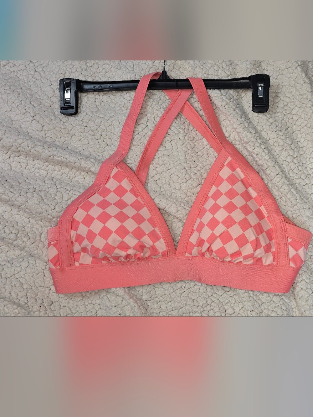 Kona Sol Coral Checkered Bikini Top